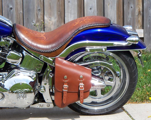 SDC86 LEFT SIDED BROWN LEATHER SWING ARM SOLO MOTORCYCLE BAG FOR SUZUKI 