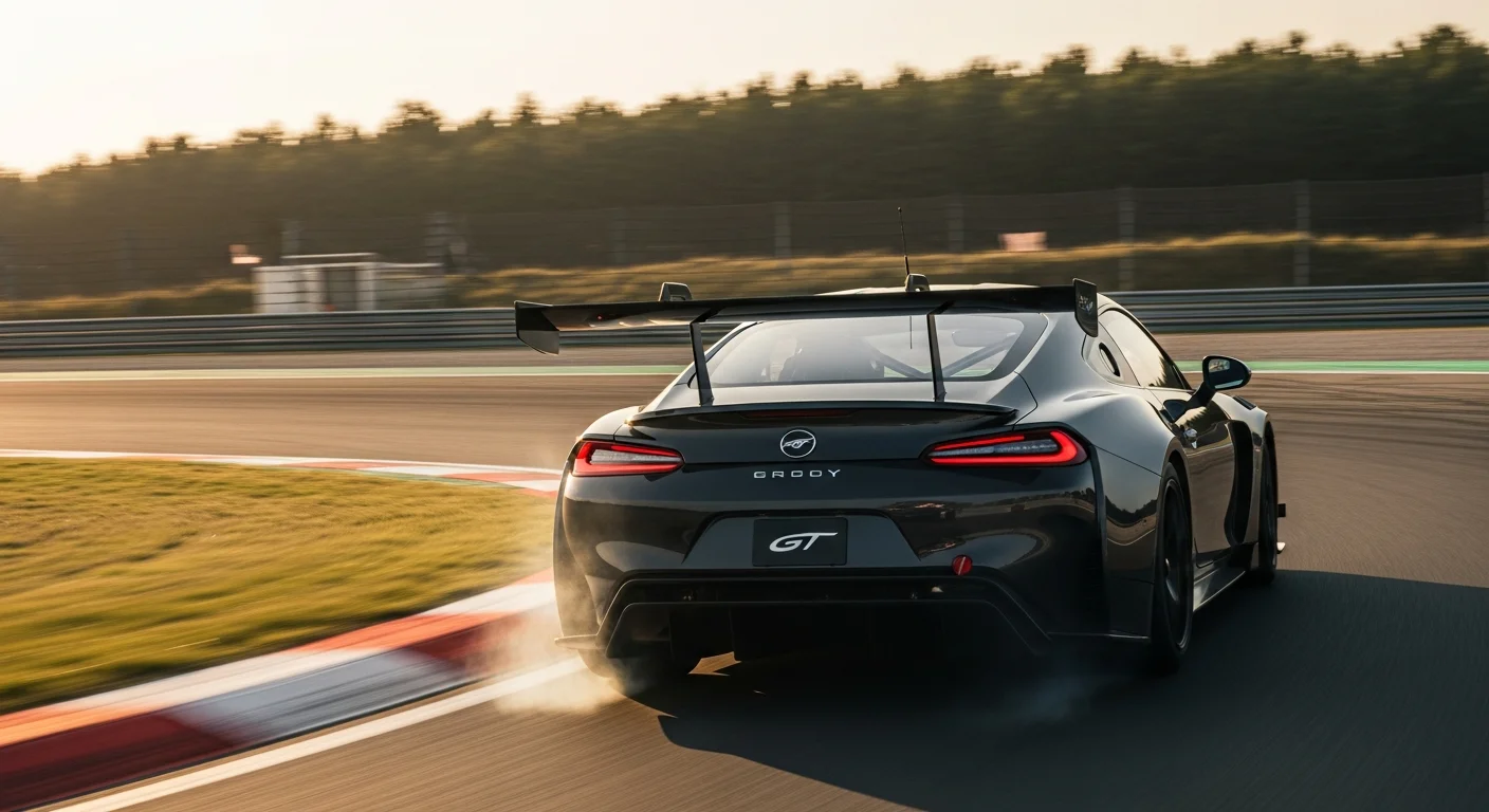 Aileron GT réglable sur voiture de piste en action dans un virage de circuit