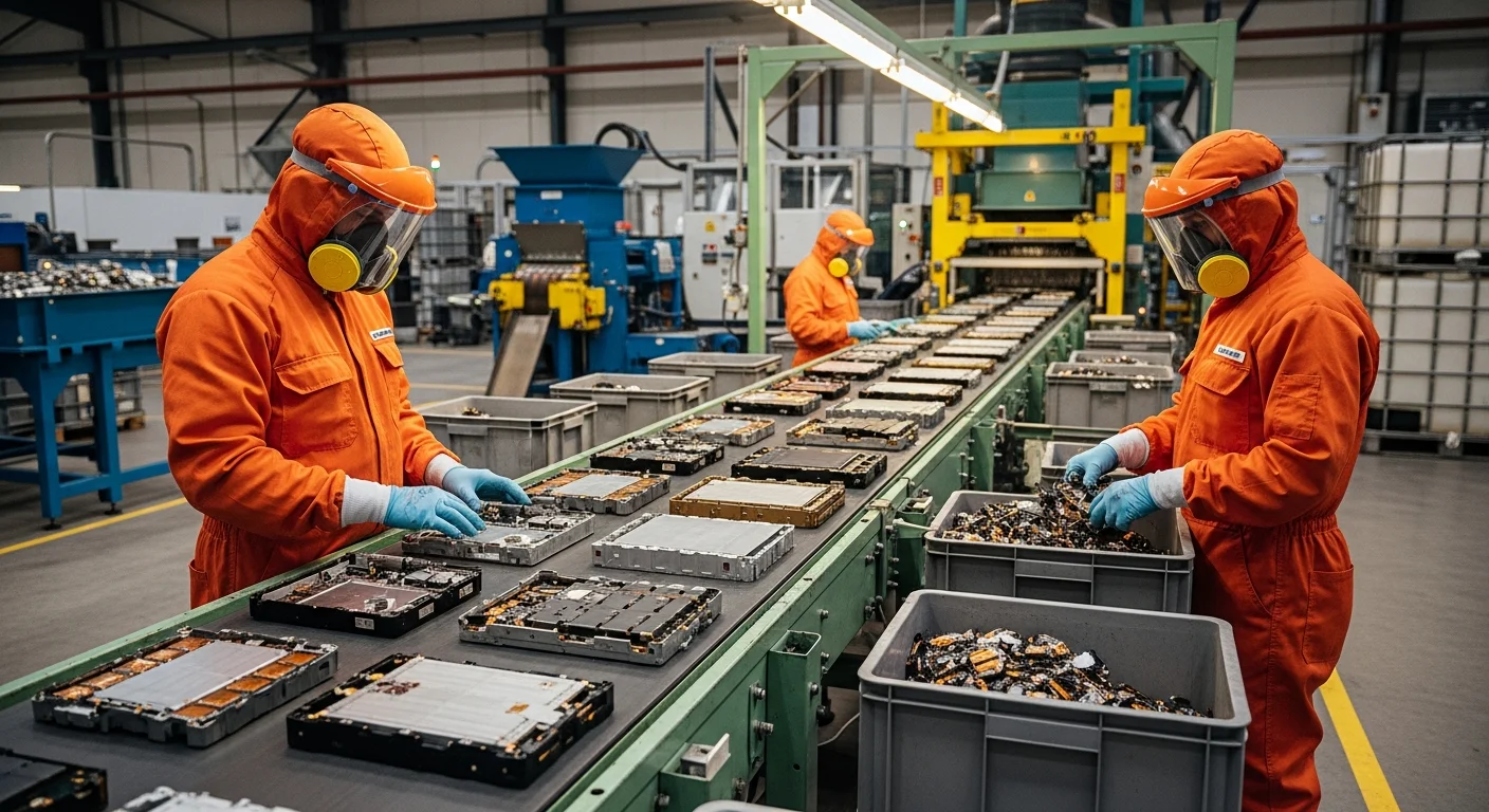 Recyclage de batteries lithium de voiture électrique dans une usine spécialisée avec tri des matériaux