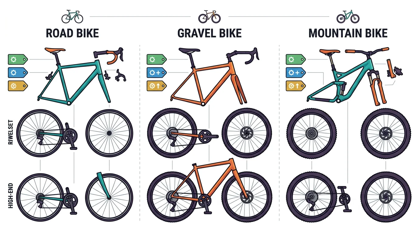 Gammes de prix comparées vélo route et VTT en magasin