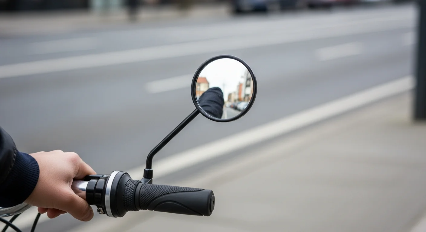 Rétroviseur de guidon monte sur un vélo de ville en milieu urbain