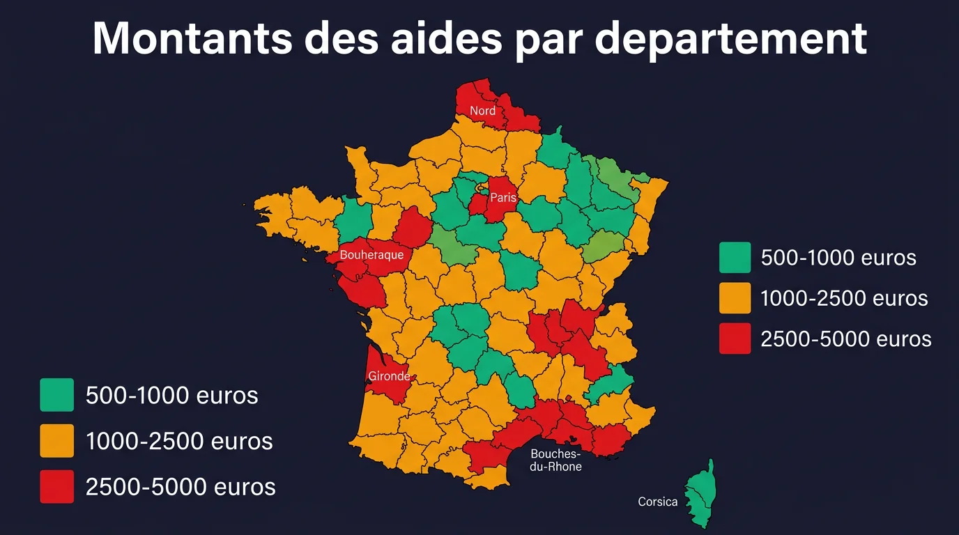 Carte de France des montants d'aides départementales pour l'achat d'un véhicule