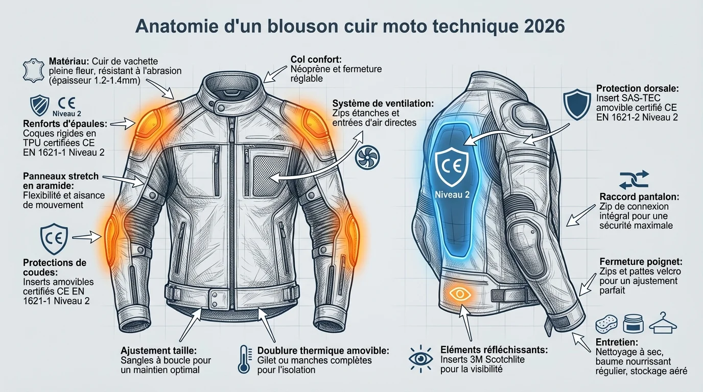 Anatomie d'un blouson cuir moto technique 2026