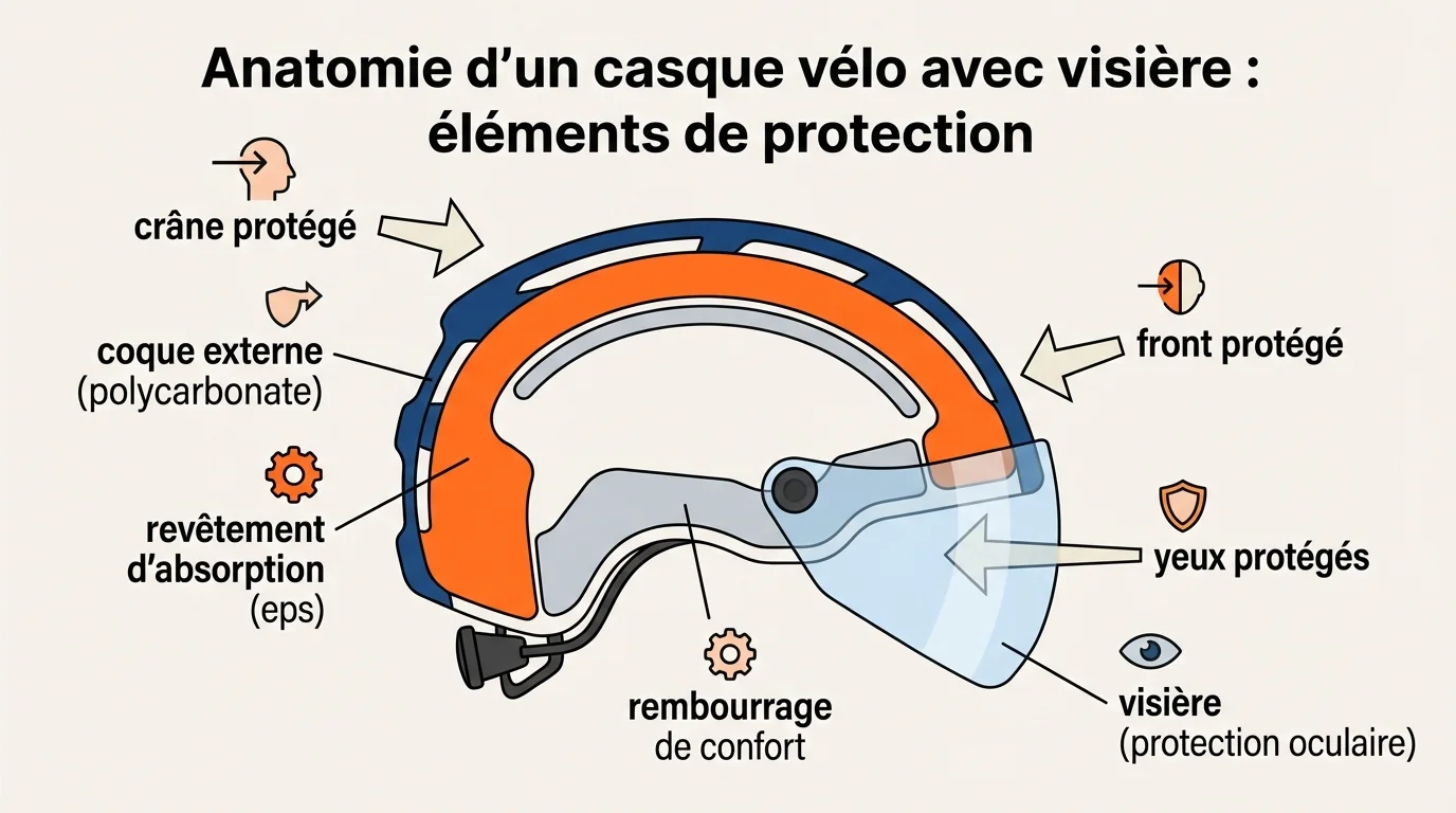 Anatomie d'un casque vélo avec visière : éléments de protection