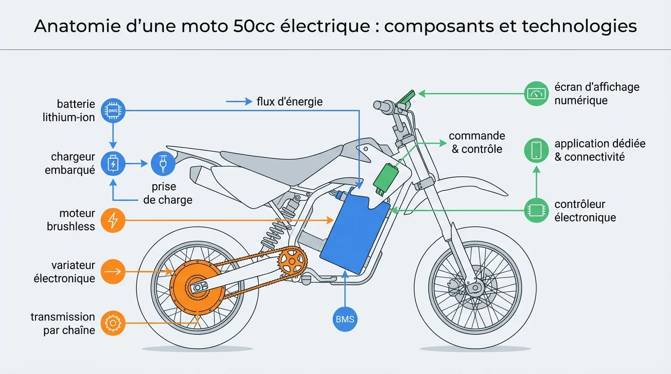 Anatomie d'une moto 50cc électrique : composants et technologies