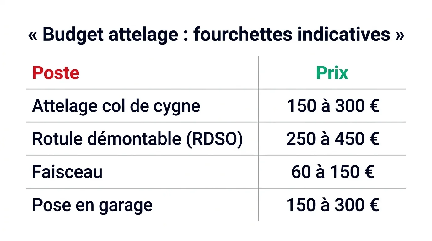 Budget attelage : fourchettes de prix indicatives par poste