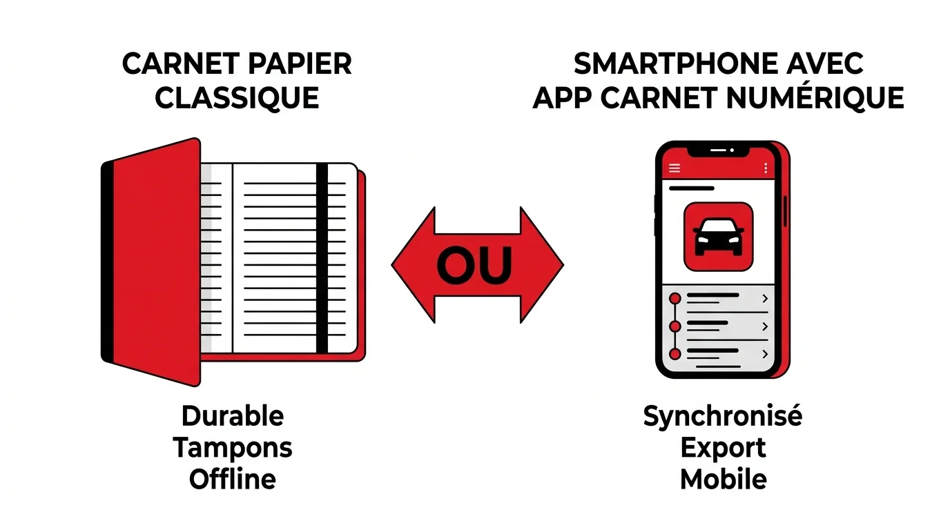 Comparaison du carnet d'entretien papier et de l'application numerique sur smartphone