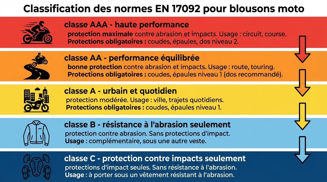 Classification des normes EN 17092 pour blousons moto