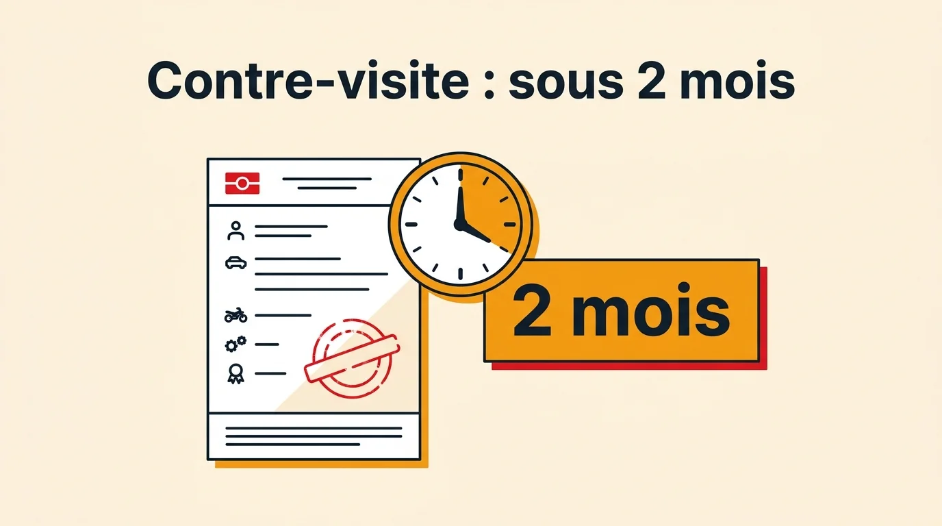 Contre-visite du contrôle technique moto et timbre apposé sur la carte grise