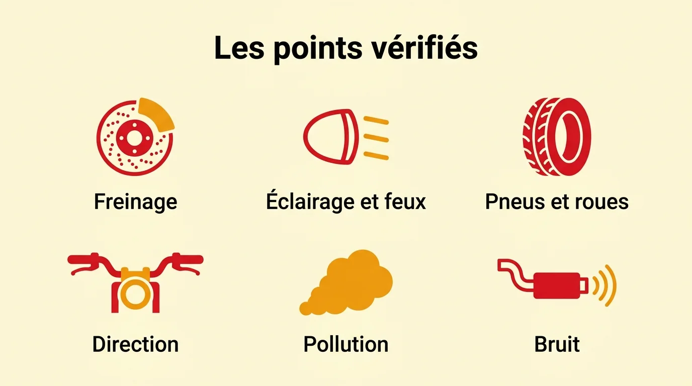 Points vérifiés au contrôle technique moto : freinage, feux, pneus, pollution et bruit