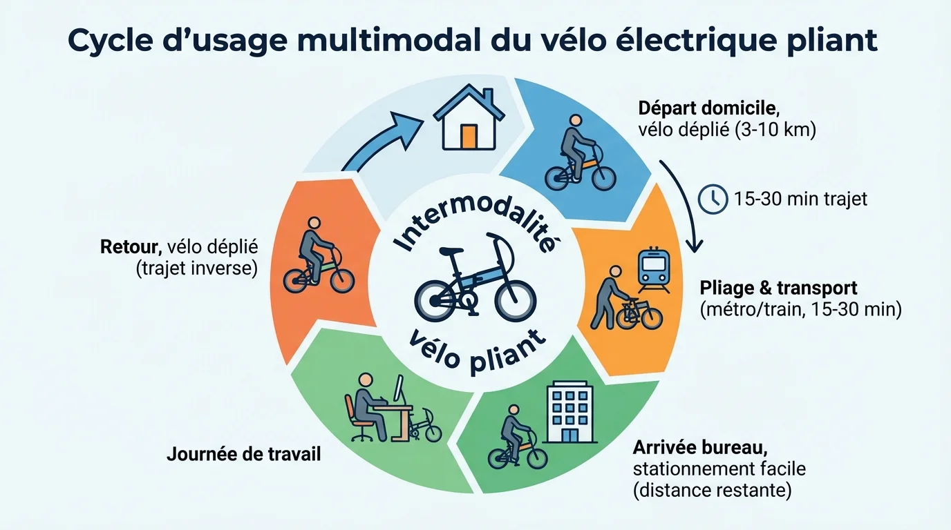 Cycle d'usage multimodal du vélo électrique pliant