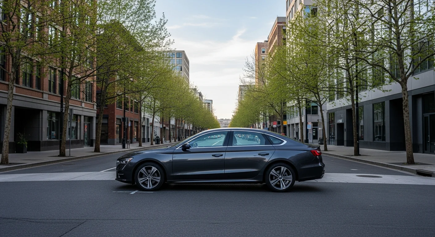 Voiture moderne stationnee dans une rue, surveillance au stationnement par dashcam