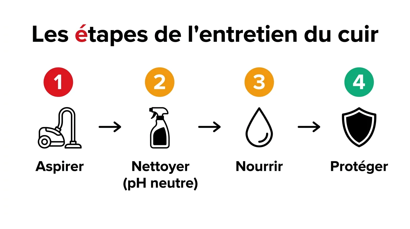 Les quatre étapes de l'entretien du cuir automobile : aspirer, nettoyer, nourrir, protéger