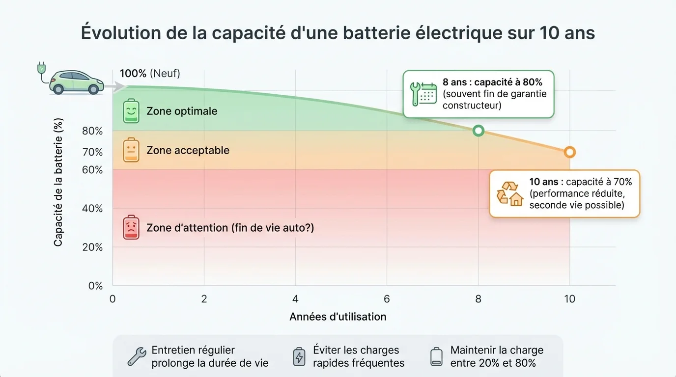 Évolution de la capacité d'une batterie électrique sur 10 ans