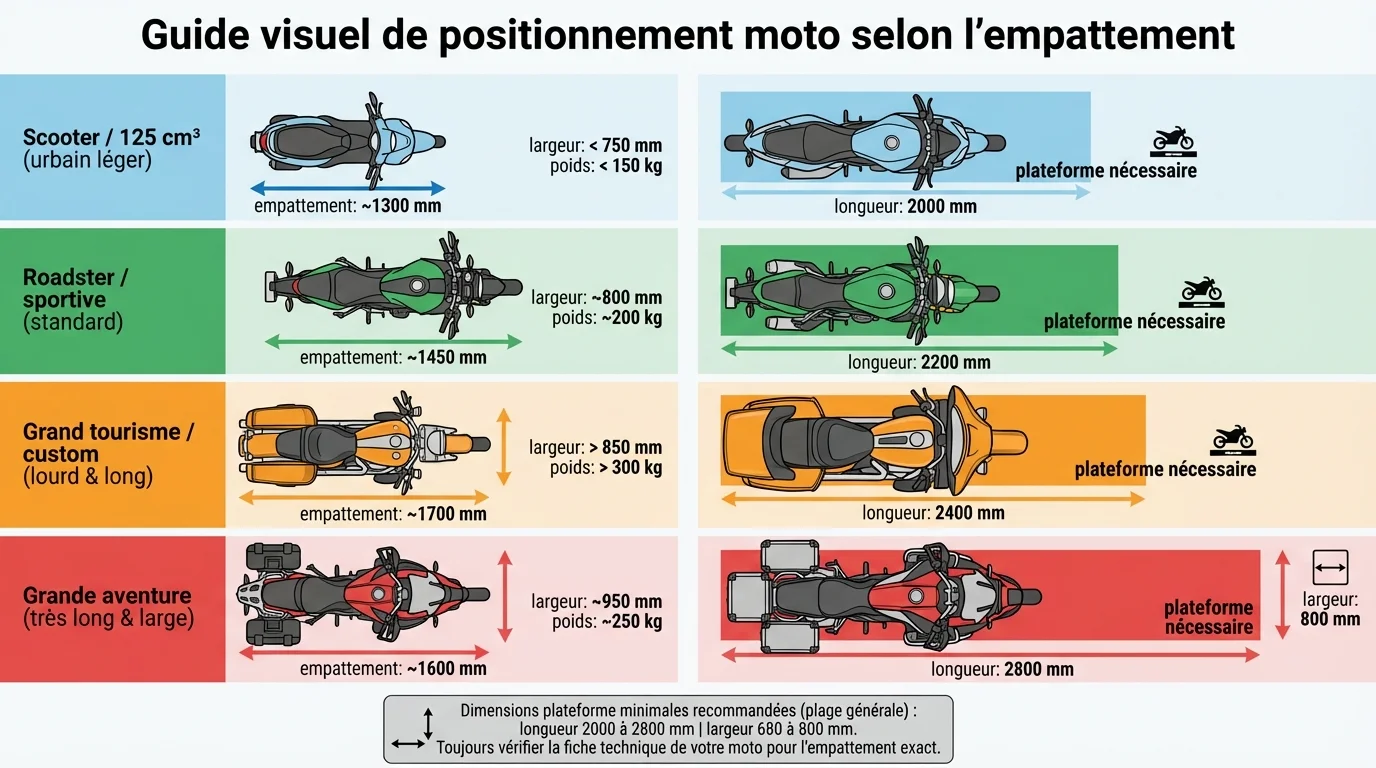 Guide visuel de positionnement moto selon l'empattement