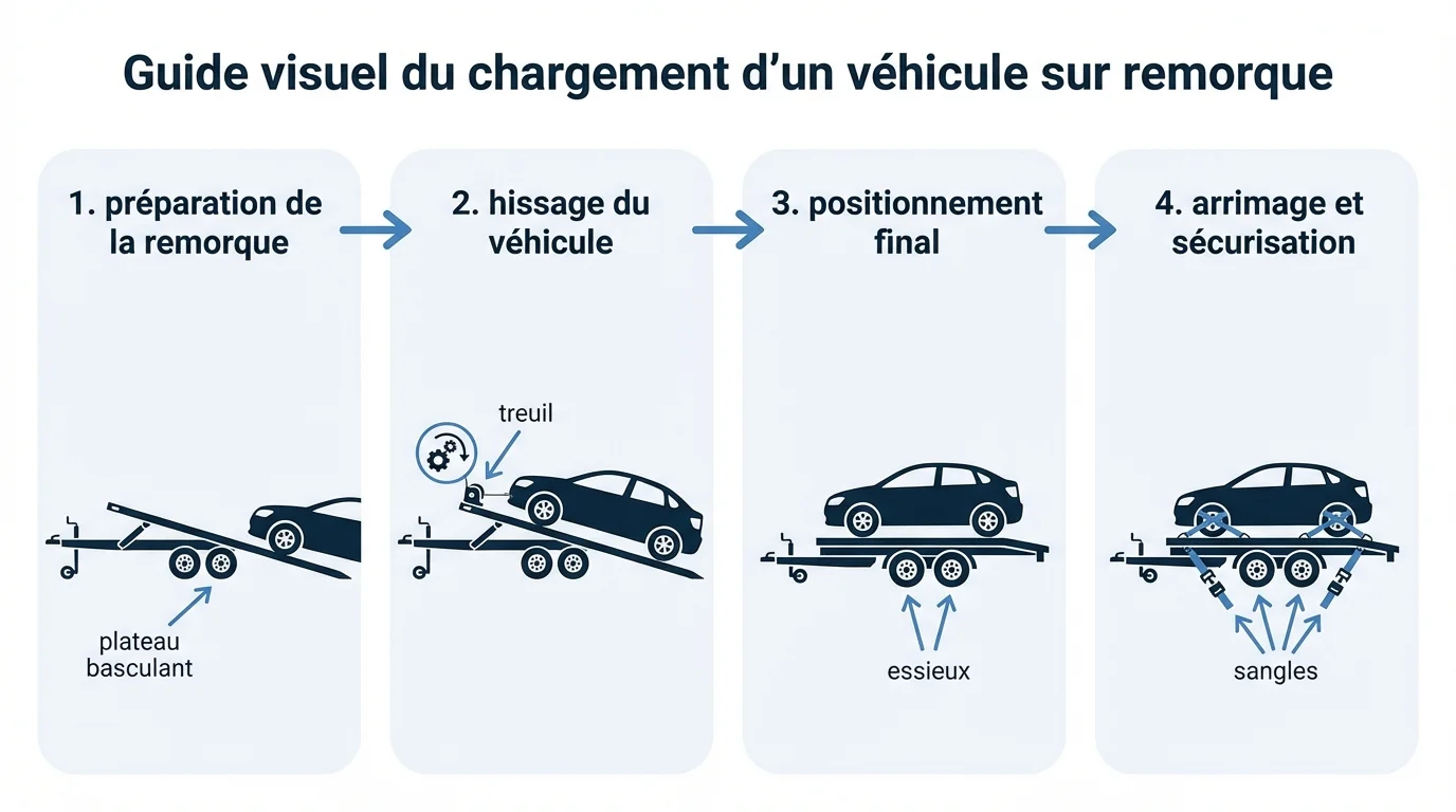 Guide visuel du chargement d'un vehicule sur remorque