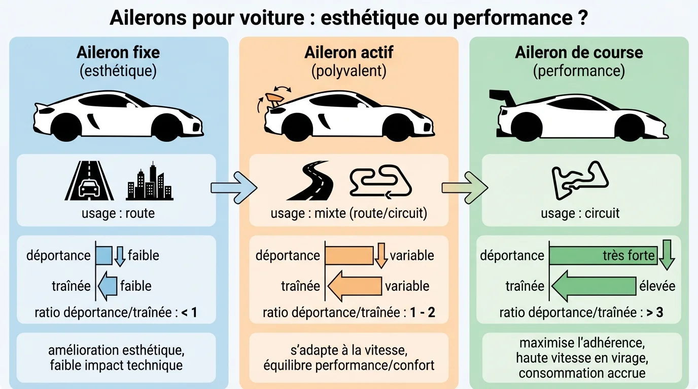 Infographie comparative des 3 types d'ailerons