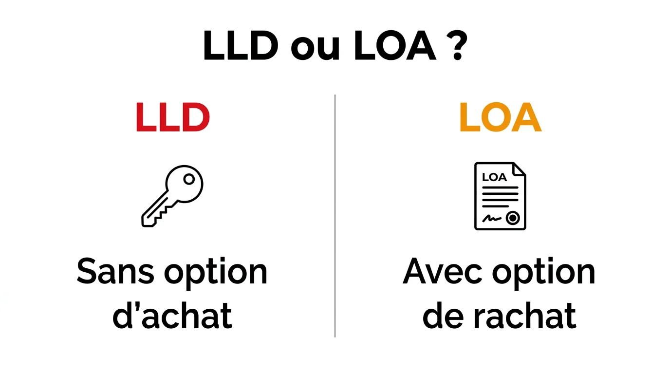 Infographie comparant la LLD et la LOA, différence sur l'option d'achat
