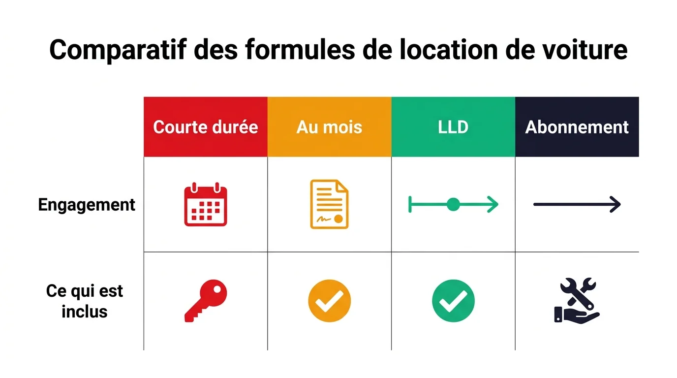 Comparatif des 4 formules de location de voiture