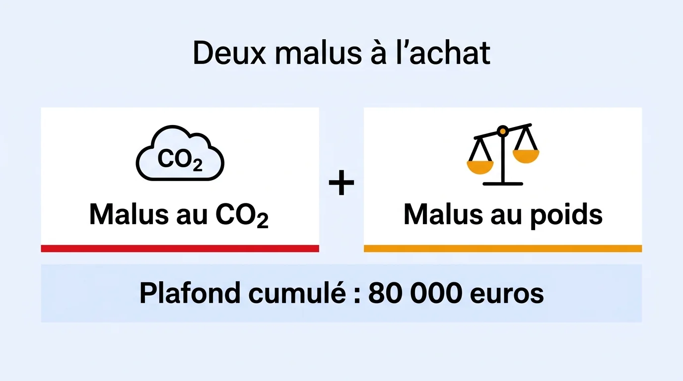 Le cumul des deux malus à l'achat : malus au CO2 et malus au poids, plafond commun de 80 000 €