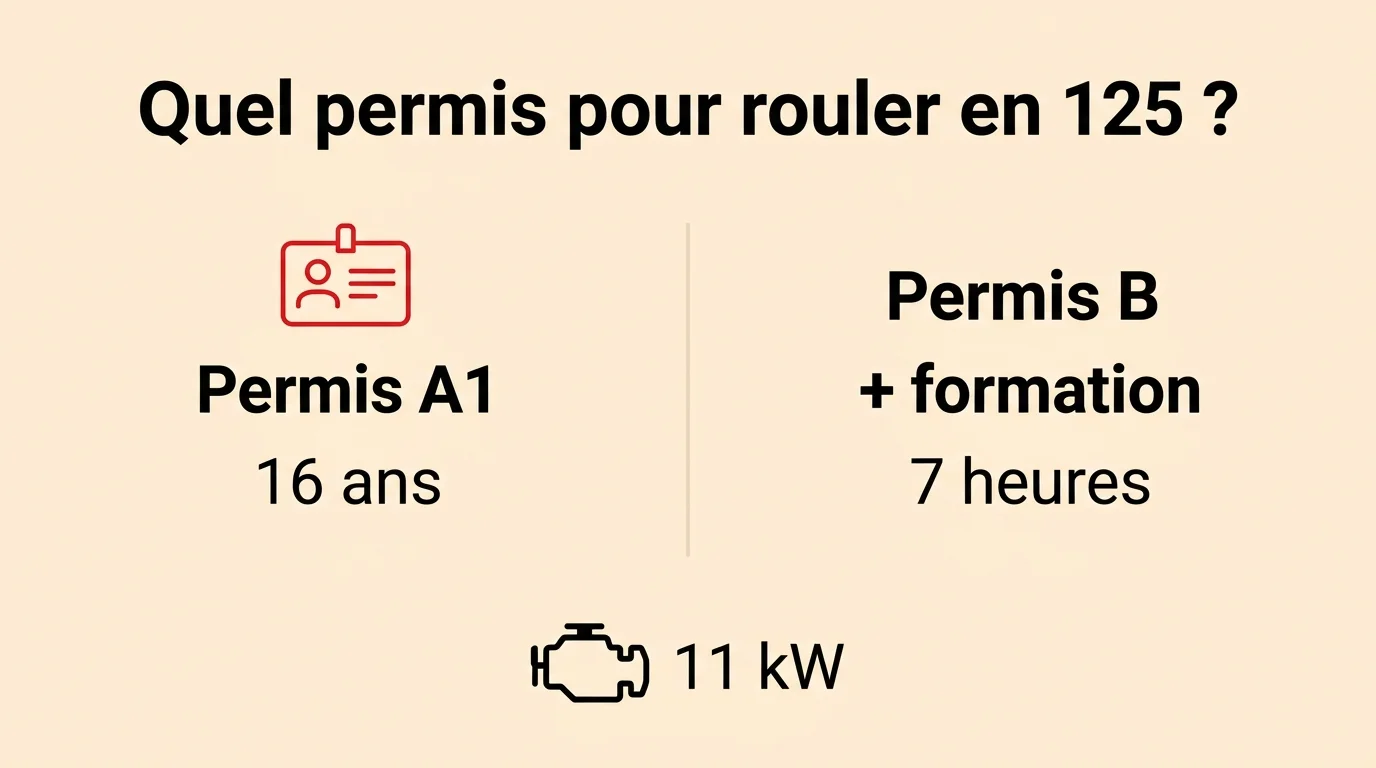 Permis A1 dès 16 ans ou permis B avec formation de 7 heures pour conduire une 125