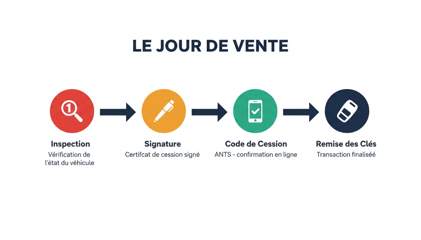Timeline des etapes du jour de la vente d'une voiture entre particuliers