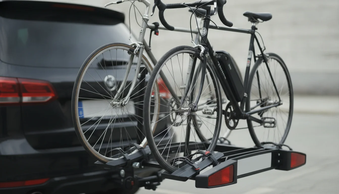 Porte-vélo sur boule d'attelage chargé de deux vélos, la solution la plus stable