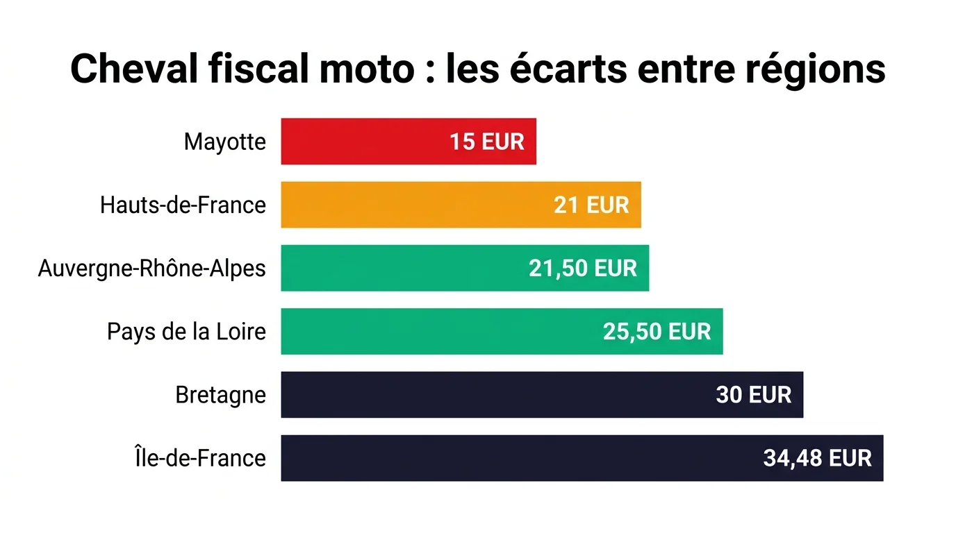 Comparatif du tarif du cheval fiscal moto 2026 dans six régions françaises
