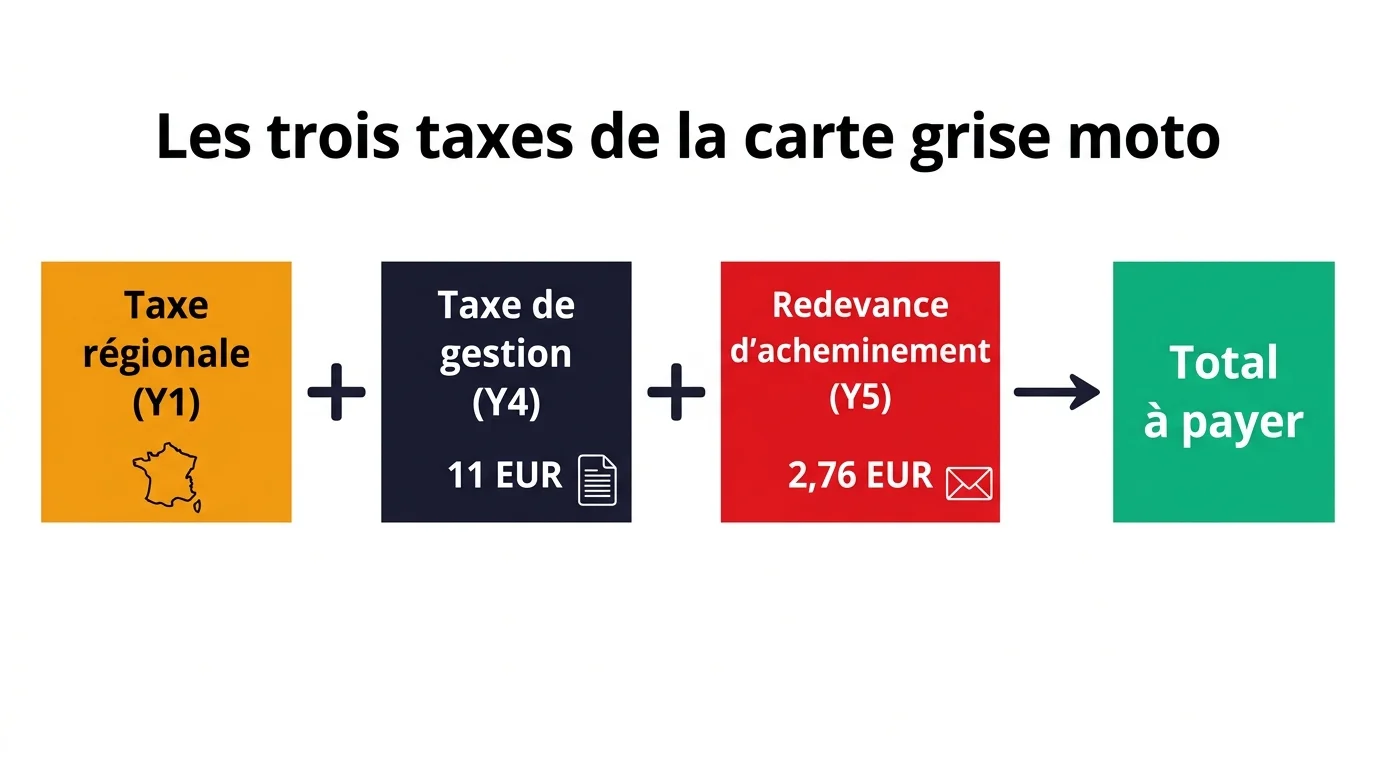Les trois taxes Y1, Y4 et Y5 qui composent le prix d'une carte grise moto