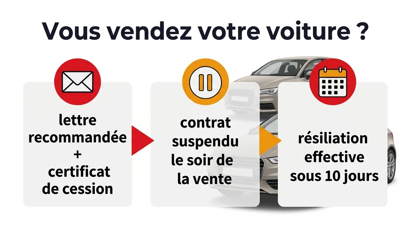 Infographie de la résiliation d'assurance auto après la vente du véhicule en 10 jours
